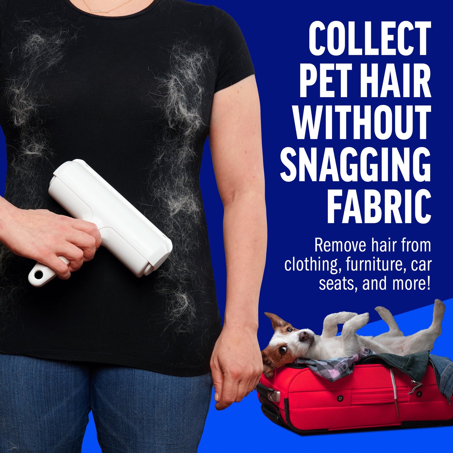 ChomChom Roller Pet Hair Remover and Reusable Lint Roller - Cat and Dog Hair Remover for Furniture, Couch, Carpet, Clothing and Bedding - Portable, Multi-Surface Fur Removal Tool (White)