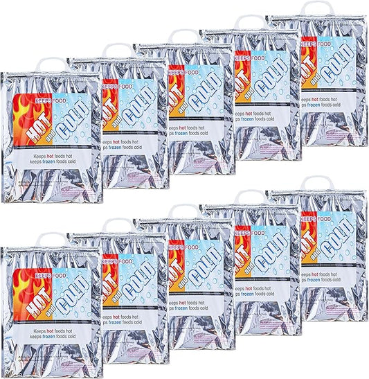 Superio Hot and Cold Insulated Bags for Food Delivery, Grocery Shopping Bags, Food Storage for Hot and Frozen Food for Travel, Disposable Cooler Bag, Reinforced Thermal Lunch Bag (10, 13.5"x17.5")