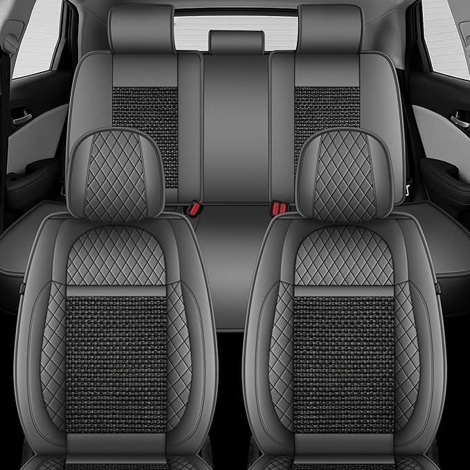 TTX LIGHTING for Subaru Impreza 2012-2026 Car Seat Covers, Breathable Ice Silk & Leather Seat Protector, Cool & Anti-Sweat for Long Driving, Airbag Compatible, 5 Seats Full Set (Black&Gray)