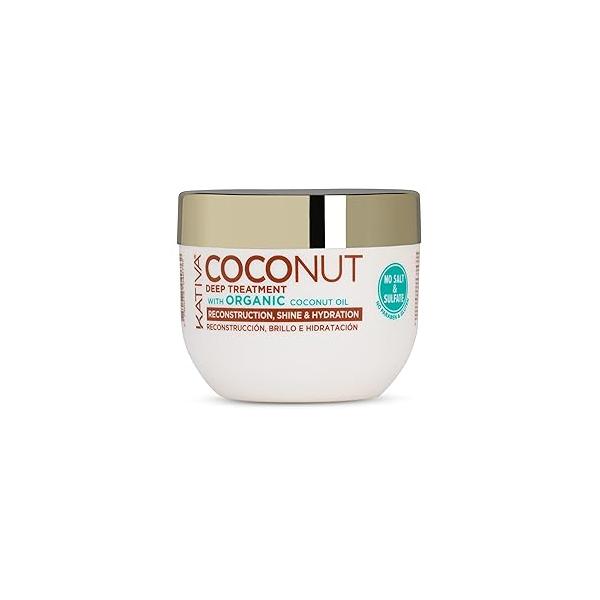 Kativa Organic Coconut Deep Treatment Mask (8.45 Fl Oz), Rebuild and Repair Shiny & Silky Hair, for Damaged, Sensitized, Dehydrated Dull Sulfate Free, Gluten Paraben Free